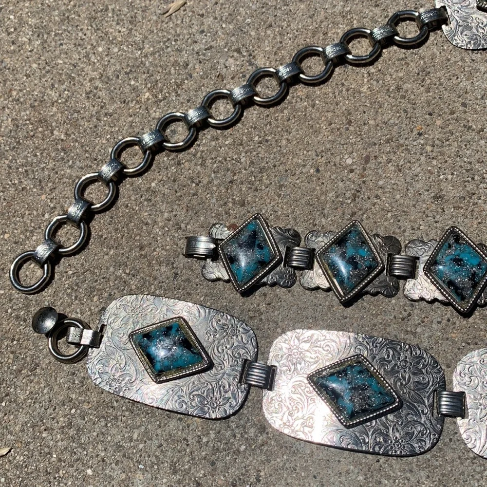 Vintage 1970s bracelet and concho belt set